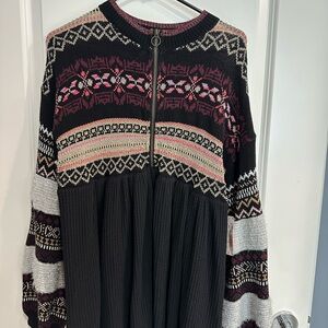 Free People Black and Pink Patterned oversized top/dress